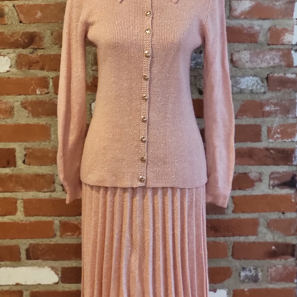 St John Knits for Lillie Rubin Vintage 70s peachy pink knit suit size 6 - Picture 7 of 10
